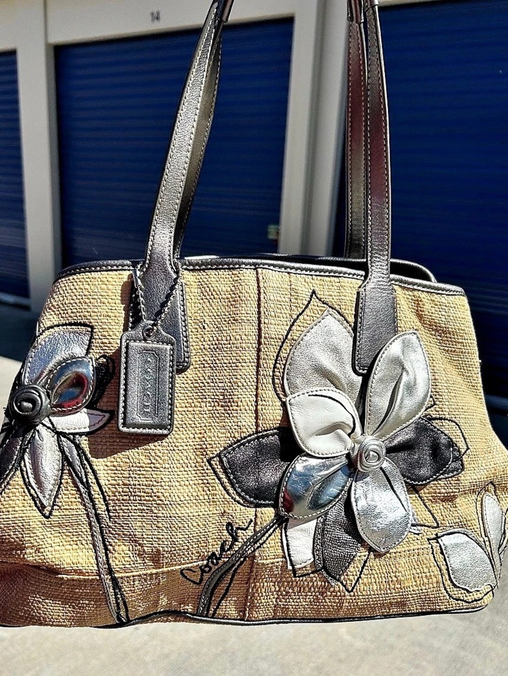 Coach Hamptons Archive 10th Anniversary Straw Leather Floral Carryall Purse